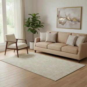 HomeRoots 5' X 8' Beige and Ivory Floral Area Rug - Washable, UV Protected, Perfect for High-Traffic Spaces 655964