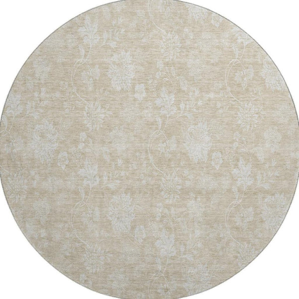 HomeRoots 8' Beige And Ivory Floral Area Rug – Washable, UV Protected, Stain Resistant for Homes with Kids & Pets 655965