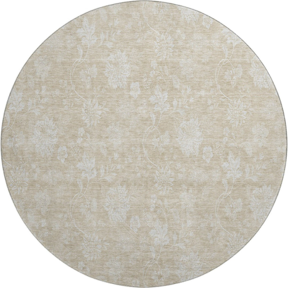 HomeRoots 8' Beige And Ivory Floral Area Rug – Washable, UV Protected, Stain Resistant for Homes with Kids & Pets 655965