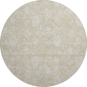 HomeRoots 8' Beige And Ivory Floral Area Rug – Washable, UV Protected, Stain Resistant for Homes with Kids & Pets 655965