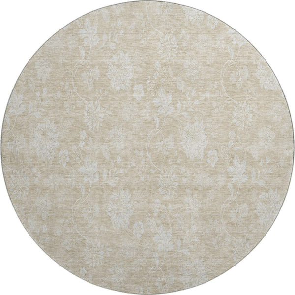 HomeRoots 8' Beige And Ivory Floral Area Rug – Washable, UV Protected, Stain Resistant for Homes with Kids & Pets 655965