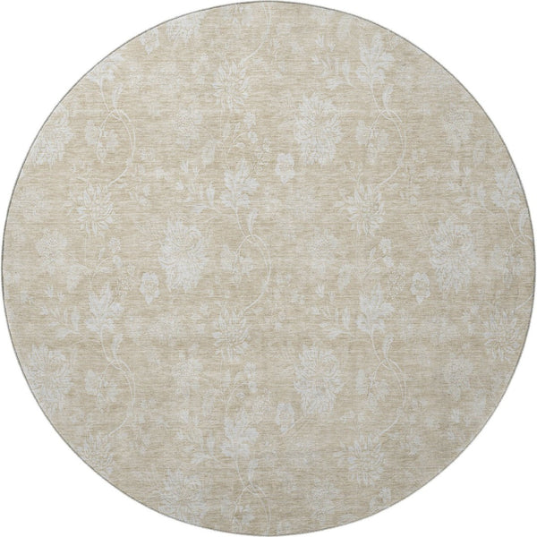 HomeRoots 8' Beige And Ivory Floral Area Rug – Washable, UV Protected, Stain Resistant for Homes with Kids & Pets 655965