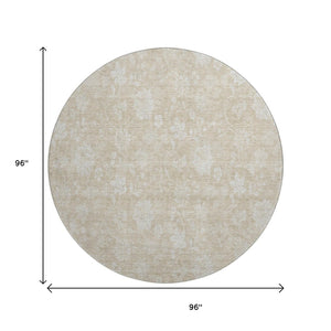 HomeRoots 8' Beige And Ivory Floral Area Rug – Washable, UV Protected, Stain Resistant for Homes with Kids & Pets 655965