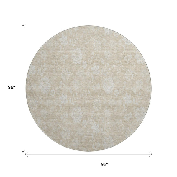 HomeRoots 8' Beige And Ivory Floral Area Rug – Washable, UV Protected, Stain Resistant for Homes with Kids & Pets 655965