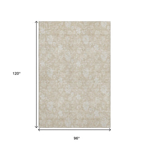 HomeRoots 8' X 10' Beige Floral Washable Area Rug with UV Protection - Perfect for Families, Kids & Pets! 655966