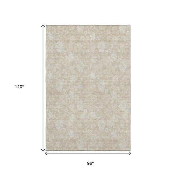 HomeRoots 8' X 10' Beige Floral Washable Area Rug with UV Protection - Perfect for Families, Kids & Pets! 655966
