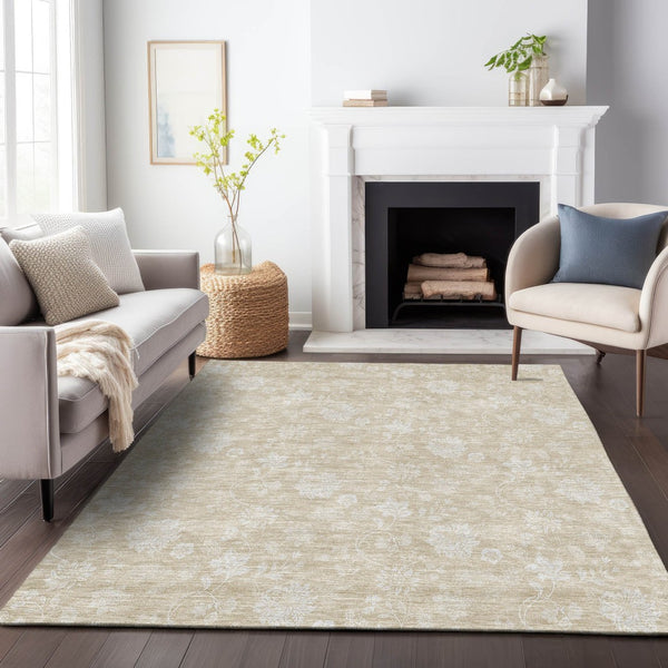 HomeRoots 8' X 10' Beige Floral Washable Area Rug with UV Protection - Perfect for Families, Kids & Pets! 655966