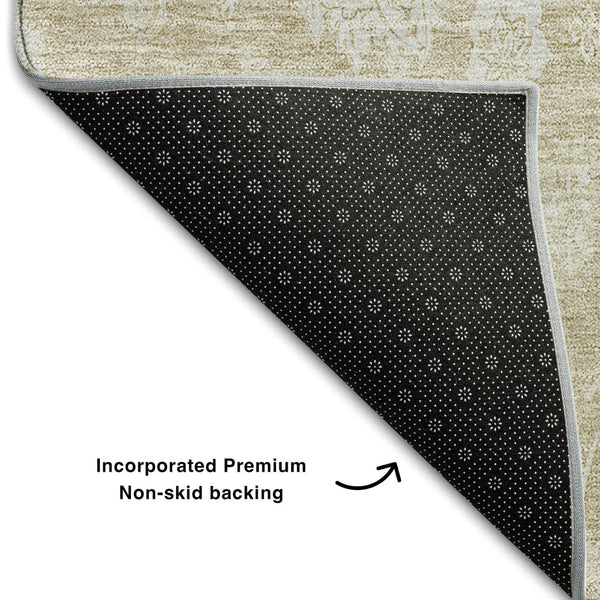 HomeRoots 8' X 10' Beige Floral Washable Area Rug with UV Protection - Perfect for Families, Kids & Pets! 655966