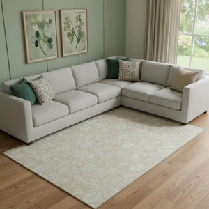 HomeRoots 8' X 10' Beige Floral Washable Area Rug with UV Protection - Perfect for Families, Kids & Pets! 655966