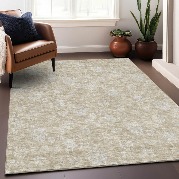 HomeRoots 8' X 10' Beige Floral Washable Area Rug with UV Protection - Perfect for Families, Kids & Pets! 655966