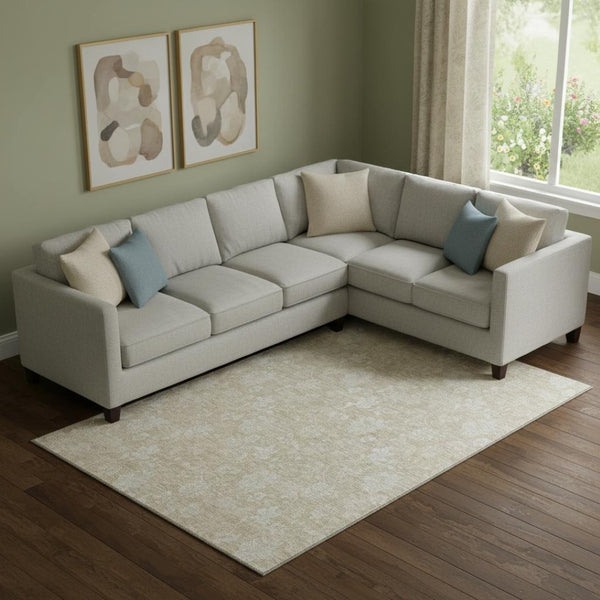HomeRoots 9' X 12' Durable Beige and Ivory Floral Area Rug with UV Protection, Stain Resistance & Washable Care 655967