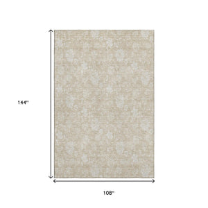 HomeRoots 9' X 12' Durable Beige and Ivory Floral Area Rug with UV Protection, Stain Resistance & Washable Care 655967