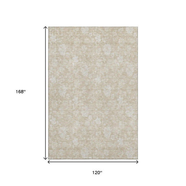 HomeRoots 10' X 14' Beige Floral Area Rug - Washable, UV Protected, Durable Design for Family-Friendly Homes 655968