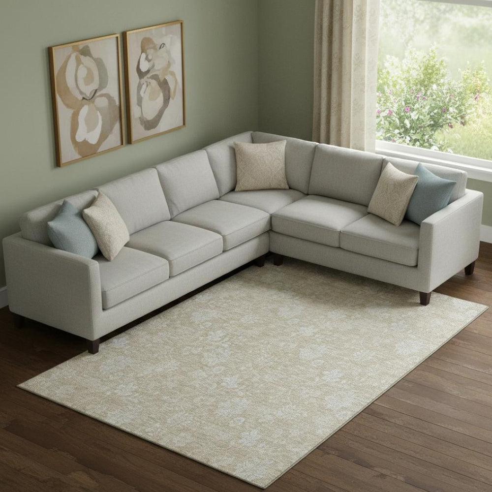 HomeRoots 10' X 14' Beige Floral Area Rug - Washable, UV Protected, Durable Design for Family-Friendly Homes 655968