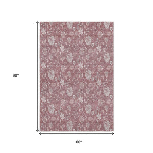 HomeRoots 5' X 8' Blush and Ivory Floral Area Rug - Washable, UV-Protected, Stylish Home Essential for All Spaces 655970