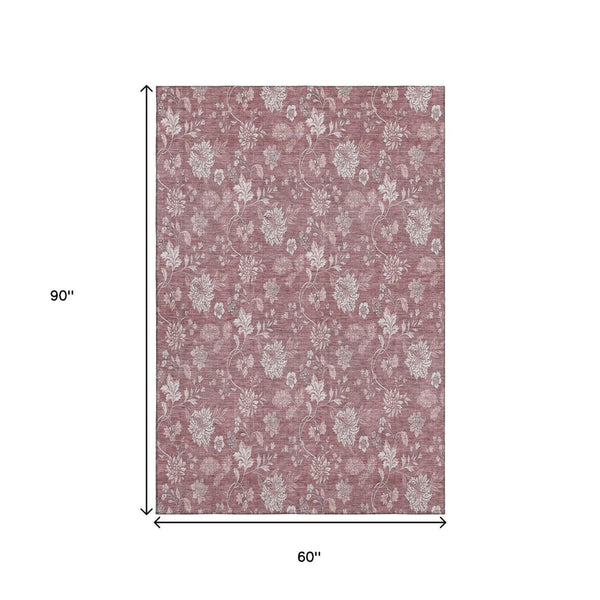 HomeRoots 5' X 8' Blush and Ivory Floral Area Rug - Washable, UV-Protected, Stylish Home Essential for All Spaces 655970