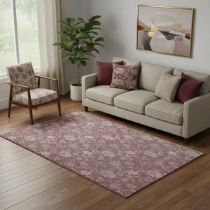 HomeRoots 5' X 8' Blush and Ivory Floral Area Rug - Washable, UV-Protected, Stylish Home Essential for All Spaces 655970