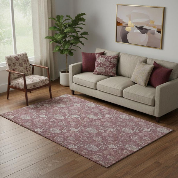 HomeRoots 5' X 8' Blush and Ivory Floral Area Rug - Washable, UV-Protected, Stylish Home Essential for All Spaces 655970