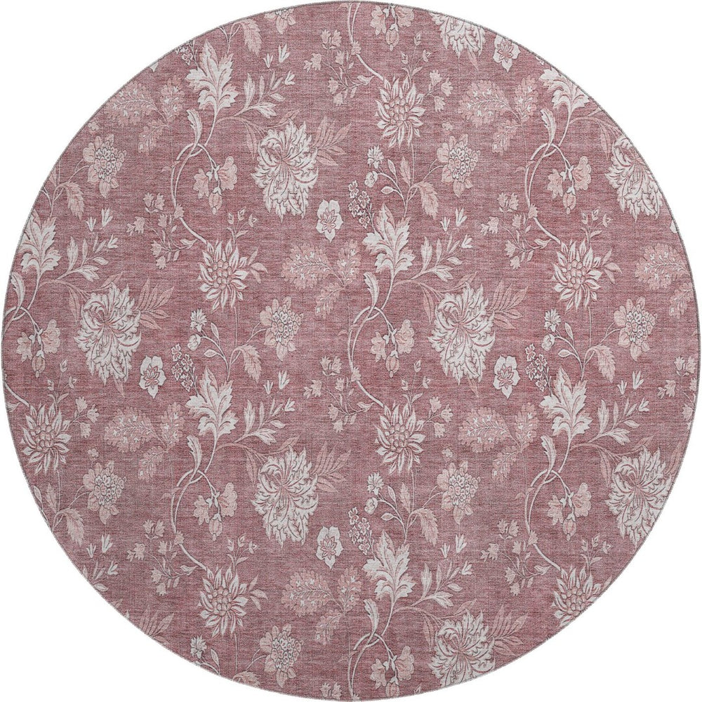 HomeRoots 8' Blush and Ivory Floral Washable Round Rug - UV Protected, Stain Resistant, Durable Design for Homes 655971