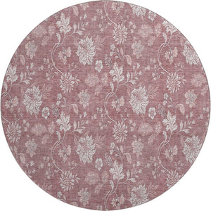 HomeRoots 8' Blush and Ivory Floral Washable Round Rug - UV Protected, Stain Resistant, Durable Design for Homes 655971