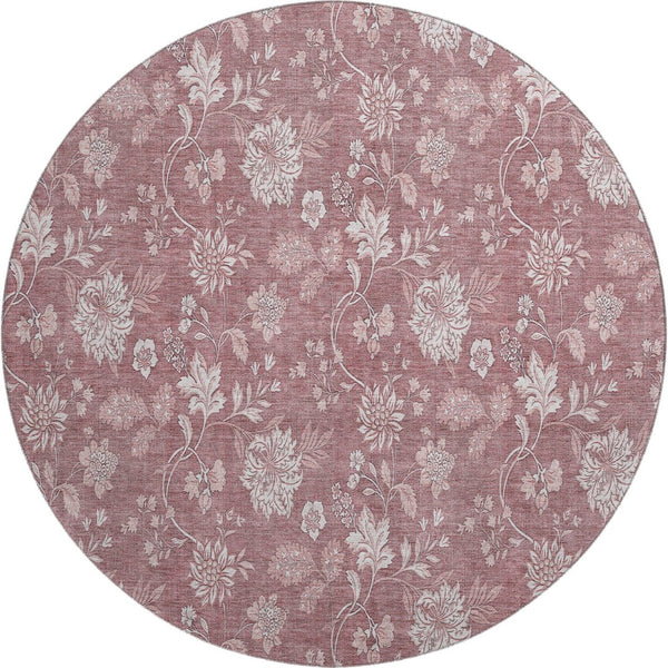 HomeRoots 8' Blush and Ivory Floral Washable Round Rug - UV Protected, Stain Resistant, Durable Design for Homes 655971