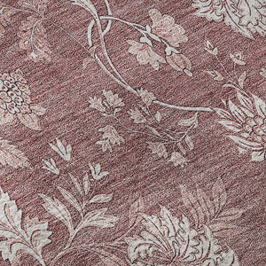 HomeRoots 8' Blush and Ivory Floral Washable Round Rug - UV Protected, Stain Resistant, Durable Design for Homes 655971