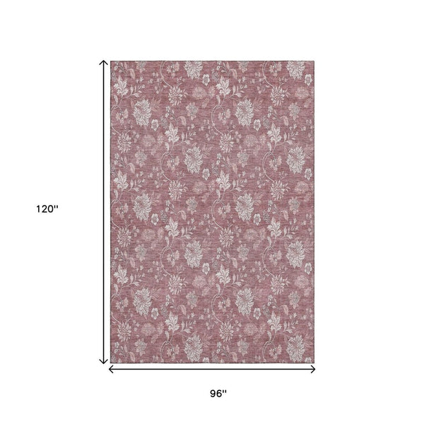 HomeRoots 8' X 10' Elegant Blush and Ivory Floral Area Rug - Washable, UV Protected, Perfect for Family Spaces! 655972