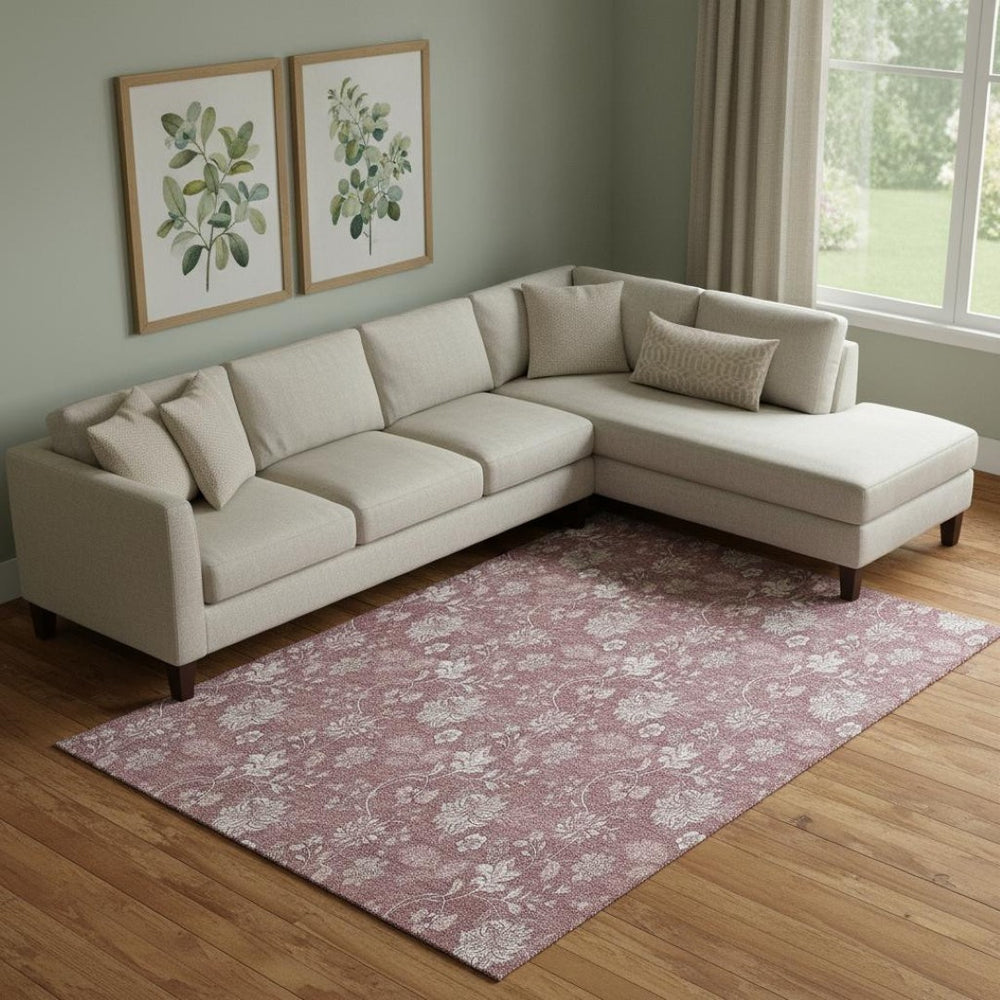 HomeRoots 8' X 10' Elegant Blush and Ivory Floral Area Rug - Washable, UV Protected, Perfect for Family Spaces! 655972