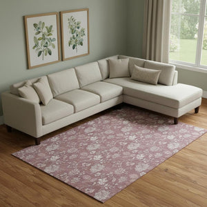 HomeRoots 8' X 10' Elegant Blush and Ivory Floral Area Rug - Washable, UV Protected, Perfect for Family Spaces! 655972