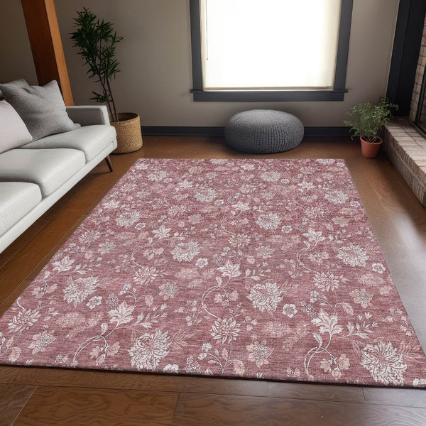 HomeRoots 9' X 12' Blush Floral Area Rug - Washable, Stain Resistant, UV Protected for High-Traffic Spaces 655973