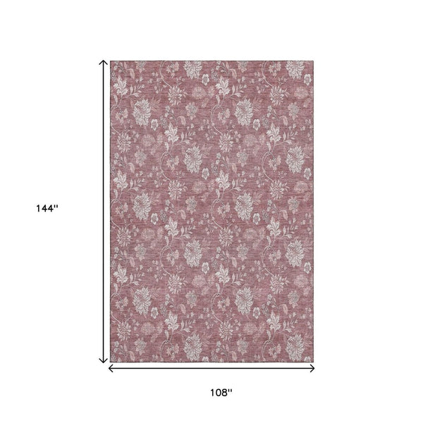 HomeRoots 9' X 12' Blush Floral Area Rug - Washable, Stain Resistant, UV Protected for High-Traffic Spaces 655973