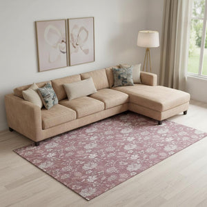 HomeRoots 10' X 14' Blush & Ivory Floral Washable Area Rug - UV Protected, Stylish & Durable for Family Spaces 655974