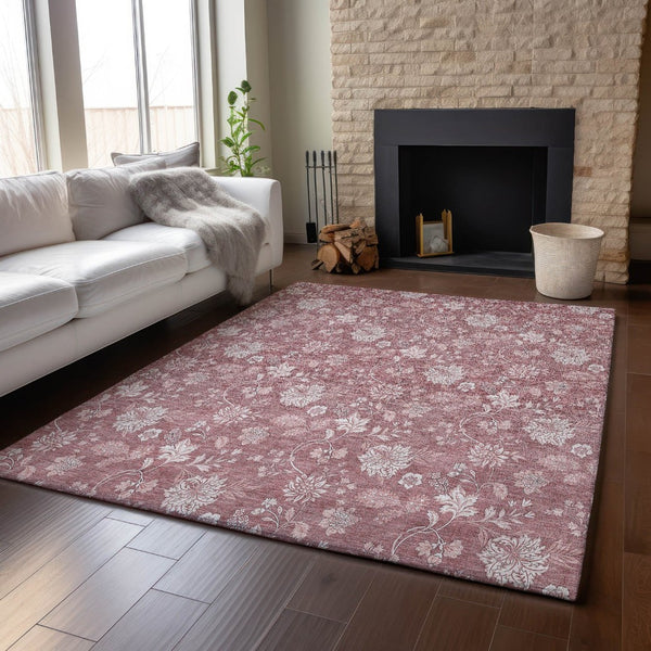 HomeRoots 10' X 14' Blush & Ivory Floral Washable Area Rug - UV Protected, Stylish & Durable for Family Spaces 655974