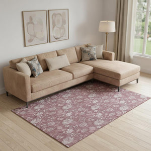 HomeRoots 10' X 14' Blush & Ivory Floral Washable Area Rug - UV Protected, Stylish & Durable for Family Spaces 655974