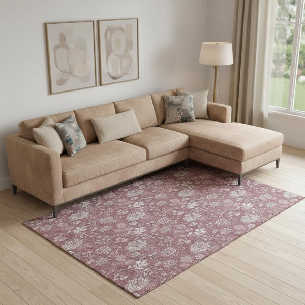 HomeRoots 10' X 14' Blush & Ivory Floral Washable Area Rug - UV Protected, Stylish & Durable for Family Spaces 655974