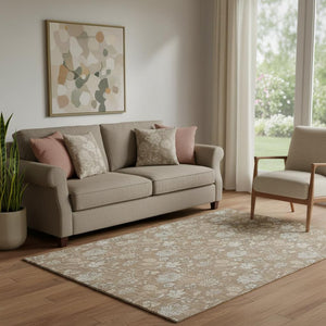 HomeRoots 5' X 8' Copper and Beige Floral Area Rug - Washable, Stain Resistant, UV Protected for Durability 655976
