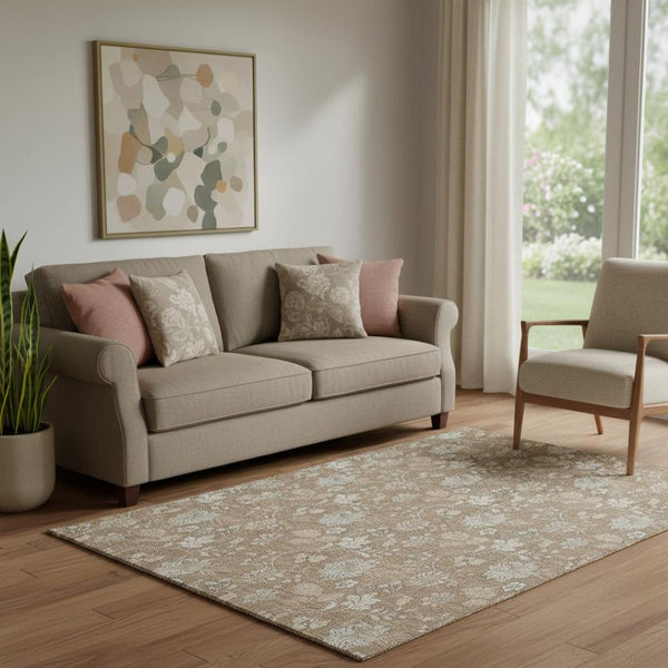 HomeRoots 5' X 8' Copper and Beige Floral Area Rug - Washable, Stain Resistant, UV Protected for Durability 655976