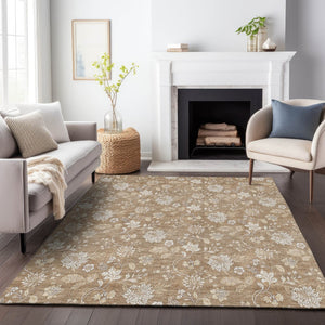 HomeRoots 5' X 8' Copper and Beige Floral Area Rug - Washable, Stain Resistant, UV Protected for Durability 655976