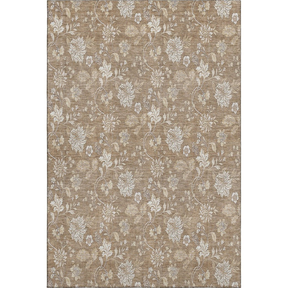 HomeRoots 5' X 8' Copper and Beige Floral Area Rug - Washable, Stain Resistant, UV Protected for Durability 655976