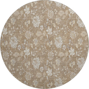 HomeRoots 8' Copper and Beige Floral Washable Round Rug - Durable, Stylish, UV-Protected for Homes with Kids & Pets 655977