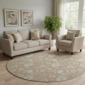 HomeRoots 8' Copper and Beige Floral Washable Round Rug - Durable, Stylish, UV-Protected for Homes with Kids & Pets 655977