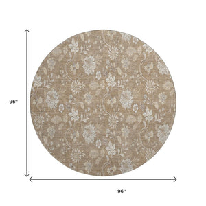 HomeRoots 8' Copper and Beige Floral Washable Round Rug - Durable, Stylish, UV-Protected for Homes with Kids & Pets 655977