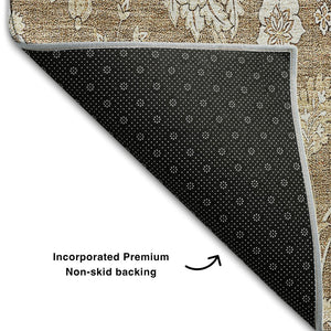 HomeRoots 8' X 10' Copper and Beige Floral Washable Area Rug - Durable, Stain Resistant, UV Protected Design 655978