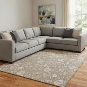 HomeRoots 8' X 10' Copper and Beige Floral Washable Area Rug - Durable, Stain Resistant, UV Protected Design 655978