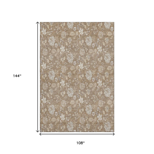 HomeRoots 9' X 12' Timeless Copper and Beige Floral Area Rug - Washable, Stain-Resistant, UV Protected Elegance 655979