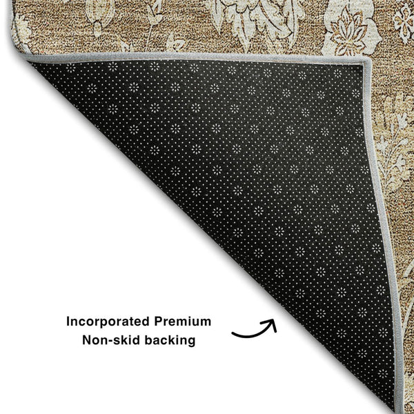 HomeRoots 9' X 12' Timeless Copper and Beige Floral Area Rug - Washable, Stain-Resistant, UV Protected Elegance 655979