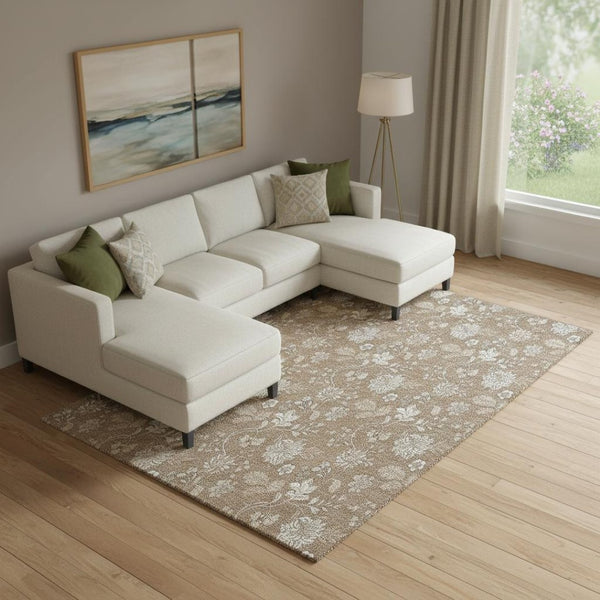HomeRoots 10' X 14' Copper & Beige Floral Area Rug - Washable, UV Protected, Stain Resistant for Family Homes 655980