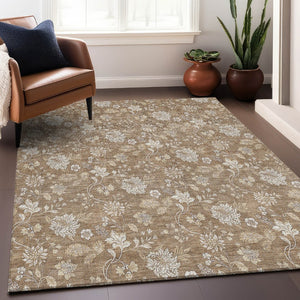 HomeRoots 10' X 14' Copper & Beige Floral Area Rug - Washable, UV Protected, Stain Resistant for Family Homes 655980