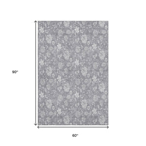 HomeRoots 5' X 8' Gray And Ivory Floral Washable Area Rug – Durable, Stain Resistant, UV Protected Design for Home 655982