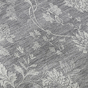 HomeRoots 8' Gray and Ivory Floral Washable Round Rug - Durable, Stain-Resistant with UV Protection for Homes 655983
